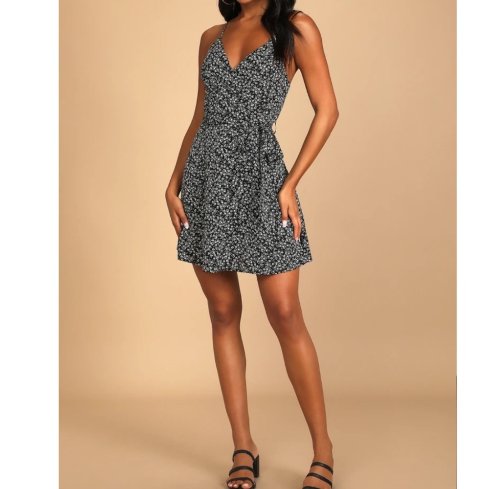 Lulus Black Floral Print Mini Skater Dress